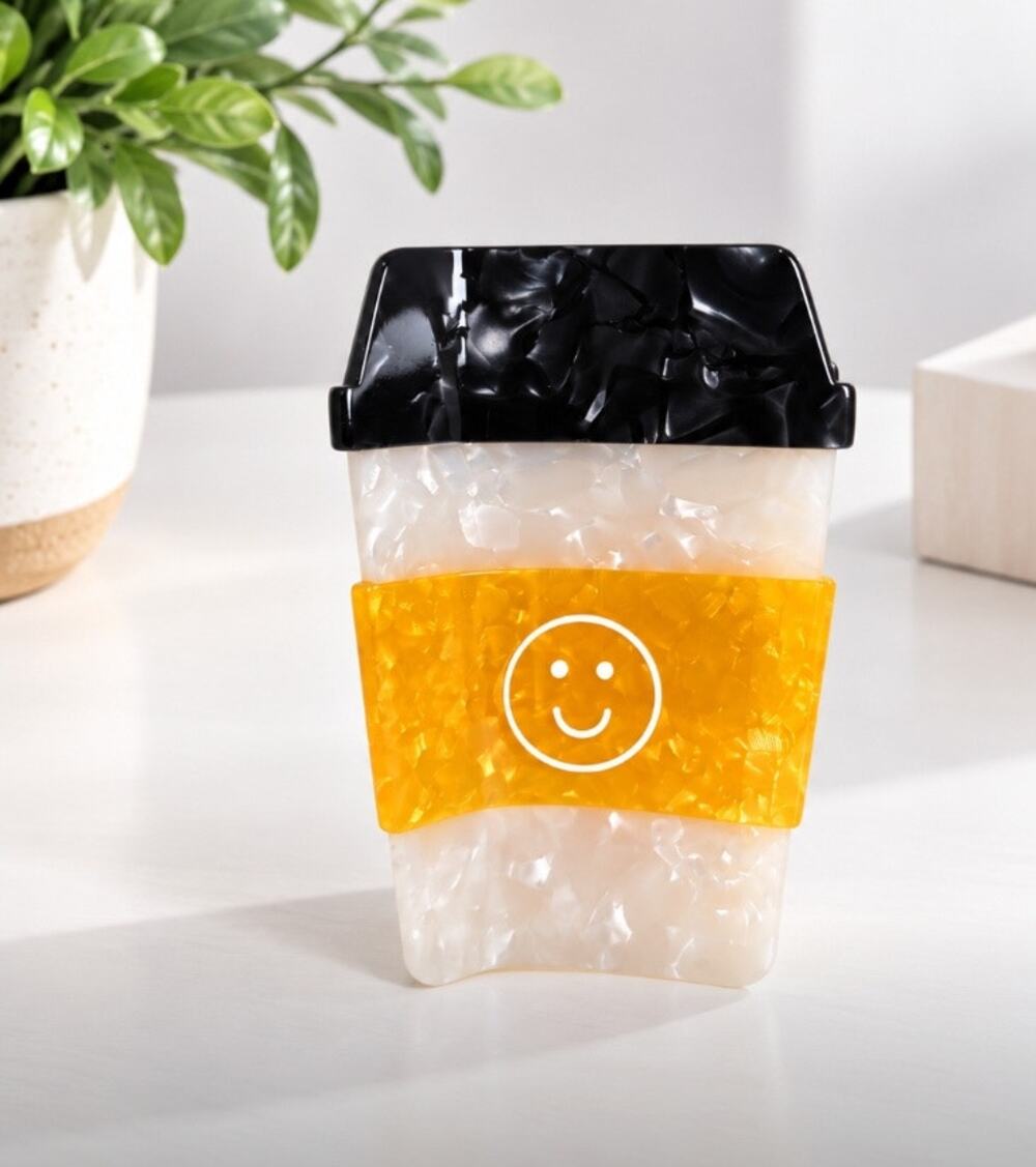 Acetate Coffee Smiley Cup Hair Claw Clip New